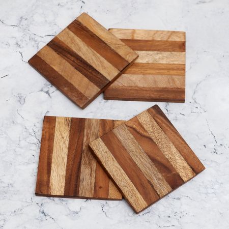 Modern Brown Pattern Wooden Coasters - Pack of 4